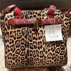 Leopard Print Tote Bag with Red Accents